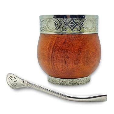 Imagem de DUEVOLO Copo Wood Mate - 200 ml - Uruguayan Mate - Inclui Bombilla de aço inoxidável - Guarda Abstracta - Feito à mão