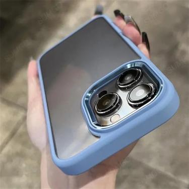 Imagem de Capa de acrílico rígido PC titânio cinza para iPhone 15 14 13 12 11 Pro Max X XS Max XR 7 8 Plus Capa protetora de lente de metal transparente, azul Sierra, para iPhone 11 Pro