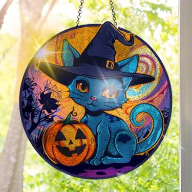 Imagem de Apanhador solar de acrílico colorido, decoração de janela suspensa de Halloween com design de vitral impresso, apanhador de sol, arte de parede de arco-íris, ornamentos de Natal para uso interno e