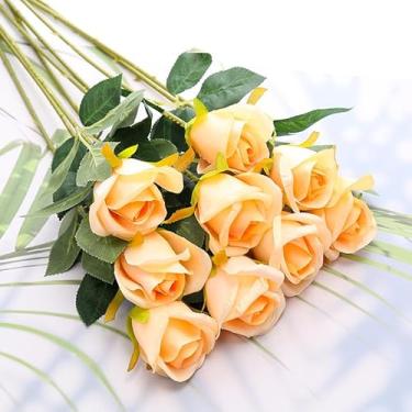 Imagem de 3 peças de flores artificiais rosas falsas flores de seda haste longa rosas artificiais para decoração de festa de casamento em casa presentes de aniversário para mulheres (champanhe, 48 cm)