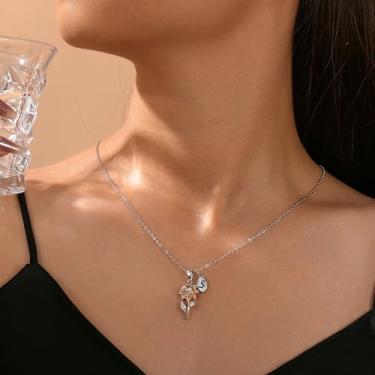 Imagem de Colar com inicial You Are My Sunshine, letra A-Z prata I Love 100 idiomas com pingente de girassol, presentes de dia dos namorados para mulheres, joias, 12#, Latão, Sem Pedra Preciosa