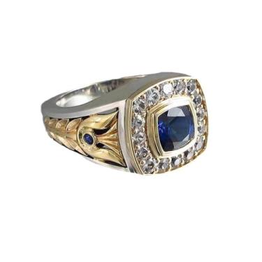 Imagem de Anel de declaração de zircônia cúbica azul banhado a ouro branco acessório personalizado ideal para uso diário feminino casual festa feriado aniversário amor joia presente, 8, Cobre, Sem pedra