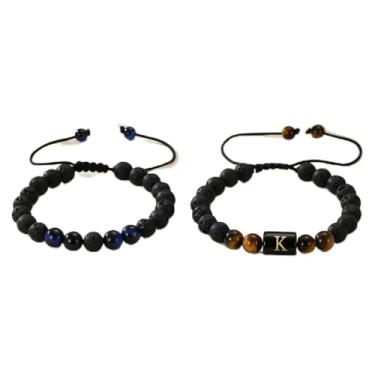 Imagem de Pulseiras com contas para mulheres e homens, presentes - Pulseira inicial de pedra natural de 8 mm Lava Rock olho de tigre dia dos pais aniversário pai avô marido, 7, Lava, Sem Pedra Preciosa