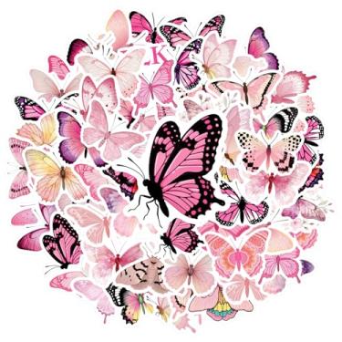 Imagem de 35 peças Borboleta Natureza Primavera Rosa Inseto DIY Adesivos Brinquedo Bonito para Laptop Bagagem Scrapbook Adesivo Diário DIY Telefone Guitarra Laptop Notebook Mala Copo