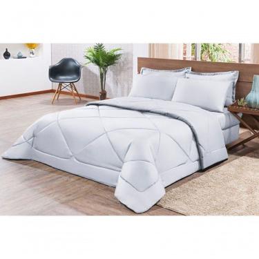 Imagem de Kit Edredom + Jogo De Lençol Aconchego Look House Dupla Face Casal King 06 Peças - Branco