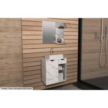 Imagem de Armário C- Balcão Banheiro Suspenso Bn3605 S- Cuba 60cm E Espelho Bn3608 Mármore Branco - Tecno Mobili