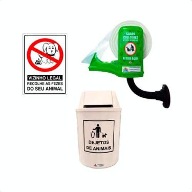 Imagem de Kit Kitcão Lixeira De Dejetos 12l Placa Para Passeios de Pets - JSN