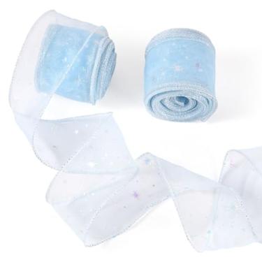 Imagem de Magibeads 2-1/20 pol. x 20 jardas fitas de malha decorativa de poliéster com padrão de estrela em tecido de tule extravagante rolo fitas de tecido para buquê de flores, embrulho de presente