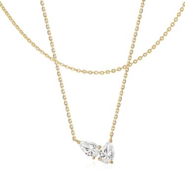 Imagem de Valloey Rover Colares de diamante para mulheres - Colar delicado em camadas de ouro 14K banhado a ouro 14 K não mancha, conjunto de corrente de colar de zircônia cúbica fofo moderno joias de casamento