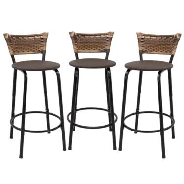 Imagem de Kit com 3 Banquetas 60cm Estrutura Preta Encosto Cappuccino Ideal Para Balcão Ilha Bancada Área de Lazer Cozinha Gourmet Bar Lanchonete Piscina (Assento Marrom Escuro)