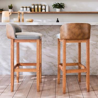 Imagem de Pack 2 Banquetas Confortavel Cozinha Moderna Em Linho Luxo