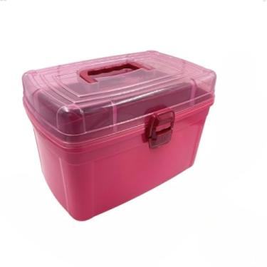 Imagem de Caixas Organizadoras, Caixa Maleta Organizadora Frasqueira Grande Bandeja com Divisórias E Alça(Rosa)