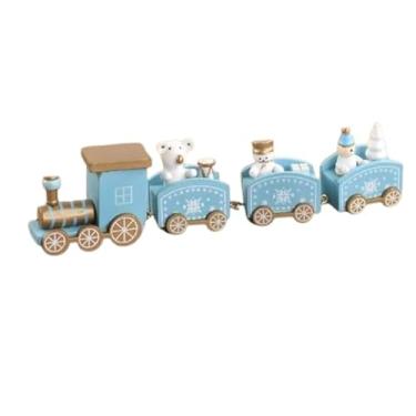 Imagem de Trem de Natal em Madeira – Mini Trem Decorativo com Bonequinhos, 6 Cores Disponíveis – Enfeite Natalino para Mesa, Estante e Árvore. (AZUL)