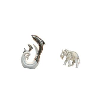 Imagem de Fenteer Escultura Moderna Abstrata de Golfinho em Cerâmica E Elefante Rústico em Madeira para Decoração de Escritório, Sala de Estar, Mesa de Centro, Lareira