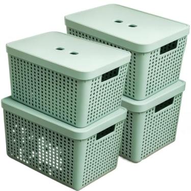 Imagem de Caixa Organizadora, Kit 4 Caixas Organizadora Grande Multiuso com Tampa 17 Litros Plástico Resistente(Verde)
