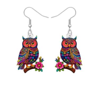 Imagem de Brincos pendentes de coruja boêmia de acrílico, presentes de pássaros para amantes de pássaros, flores tropicais coloridas de hibisco, joias naturais, presentes boêmios, presentes para mulheres