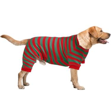 Imagem de Pijama listrado de algodão para cães, macacão respirável e confortável para filhotes e gatos, pijamas de Natal para cães pequenos e grandes, macacão para meninos e meninas
