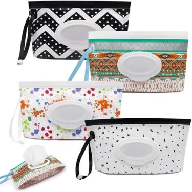 Imagem de Estojo de lenços umedecidos recarregável tamanho viagem – Dispensador de lenços à prova d'água e à prova de vazamento com zíper hermético para manter os lenços frescos