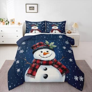 Imagem de Feelyou Conjunto de edredom infantil, solteiro, decoração de Natal, boneco de neve, edredom para quarto de crianças, meninos, meninas, feliz ano novo, microfibra ultramacia e respirável