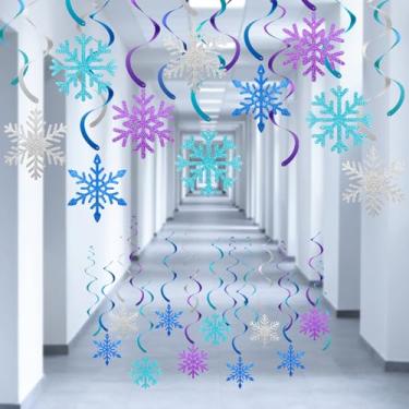 Imagem de 20 peças de decorações de inverno com flocos de neve pendurados em espiral - Flâmulas de teto penduradas em floco de neve, azul, prata, roxo, enfeite de guirlanda para decoração de festa de