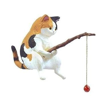 Imagem de Estatueta de pesca de gato, decoração de estátua de gato fofo, mini decorações de aquário de resina, escultura artesanal para tanques de aquário, mesa, quintal, lagoa interna e externa, decorações