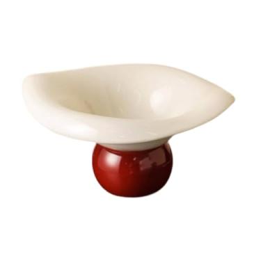 Imagem de Ｂｅｓｇａ Fruteira com pedestal, travessa de cerâmica para aperitivos, bandeja para petiscos e nozes, ideal para decorar a sala de jantar, Vermelho Branco