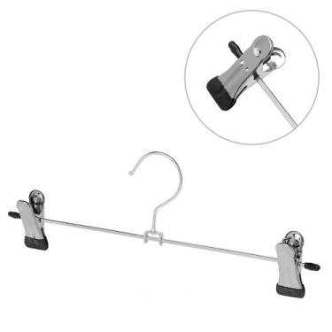 Imagem de Kit 3 Cabides Cromado com Presilhas Para Calças e Saias Aço Resistente