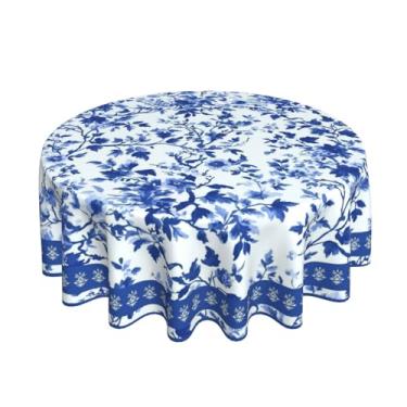Imagem de Toalha de mesa redonda azul e branca 178 cm primavera azul decoração floral toalha de mesa ao ar livre lavável flor vintage capa de mesa para sala de jantar, cozinha, festa, piquenique, casamento