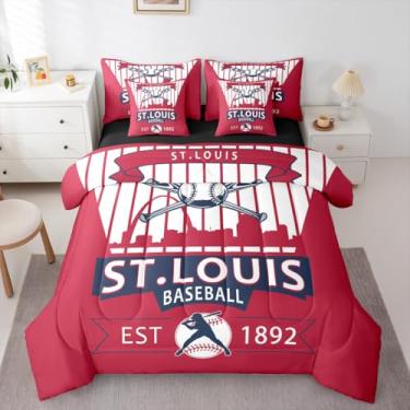 Imagem de Erosebridal Conjunto de edredom de beisebol com lençol - Jogo de cama solteiro de beisebol para meninos e meninas, esportes em equipe, 7 peças, jogo de cama esportivo (St. Louis)