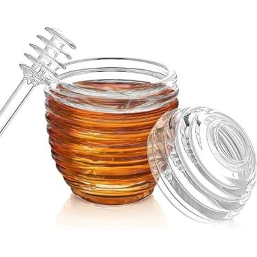 Imagem de Meleira De Vidro Com Pegador Colmeia Dosador Tampa Hermética Pote Para Mel 250ml Moderno Elegant PREMIUM