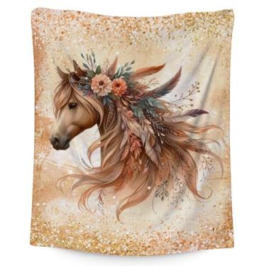 Imagem de MEETUHONEY Cobertor de cavalo para meninas - 101,6 cm x 127 cm Cobertores de cavalo para crianças - Manta de pelúcia fofa presentes para sofá, viagens
