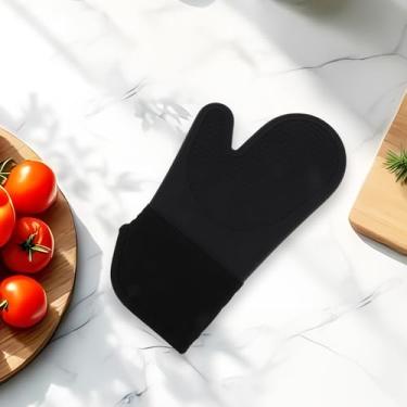 Imagem de Generic 1 luva de forno curta com abertura angular lavar à mão apenas pano de algodão de silicone preto 32 x 18,5 cm