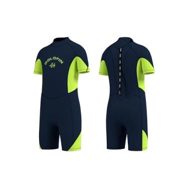 Imagem de Goldfin Roupa de mergulho infantil para meninos, roupa de mergulho curta de 3 mm para crianças, neoprene com zíper nas costas, roupas molhadas para esportes aquáticos, surfe, natação, mergulho, verde
