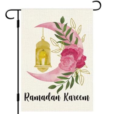 Imagem de DLZDN Ramadan Kareem bandeira de jardim muçulmana mesquita lanterna lua bandeira 30,5 x 45,7 cm dupla face vertical serapilheira fazenda quintal placa Eid Mubuark festa decoração ao ar livre