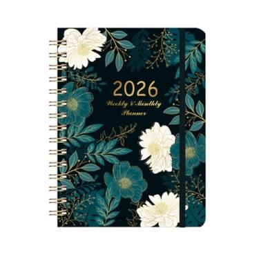 Imagem de Agenda escolar 2026, agenda semanal e mensal A5 com alça elástica, abas mensais, bolso interno, 21 x 16 cm, capa dura, agenda diária com capa estampada para professores e estudantes (verde)