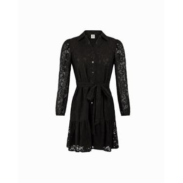 Imagem de Anne Klein Vestido feminino de manga comprida com renda em camadas, Preto, 50