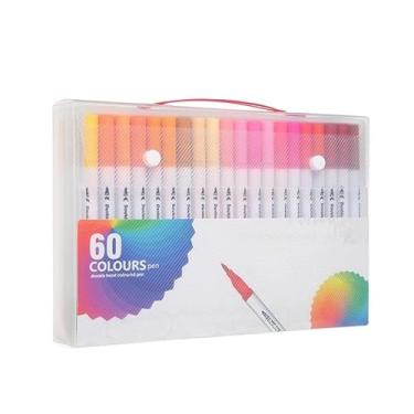 Imagem de Conjunto 24/36/48/60/80/100/120 Caneta de gravação de pincel 2 em 1 e caneta de cabeça dupla de ponta fina caneta de des (60 cores)