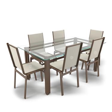 Imagem de Conjunto Retangular 6 Cadeiras área Gourmet Alumínio Marrom - Bege