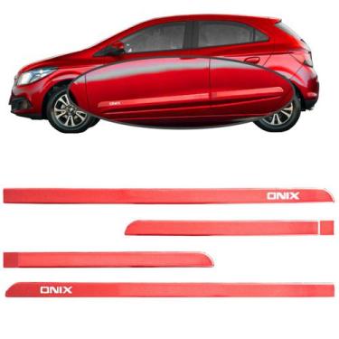 Imagem de Jogo Friso Slim Lateral Chevrolet Onix Original com Grafia, Vermelho C