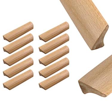 Imagem de Tsnamay 10 peças de puxadores de móveis maciços de madeira de 12,3 cm, puxadores de madeira pintados suavemente, puxador de gaveta de armário de armário, furo de 9,6 cm