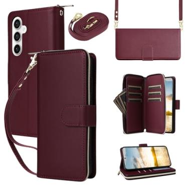 Imagem de Capa carteira para Samsung Galaxy A15 5G com cordão ajustável e alça de pulso - Couro sintético durável e TPU, 9 compartimentos para cartão, fecho magnético, suporte, capa de proteção total à prova de