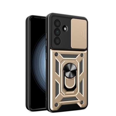 Imagem de RKINC Capa para Samsung Galaxy A36 5G com capa deslizante para câmera e anel giratório com suporte de grau militar à prova de choque com suporte magnético para carro, dourado
