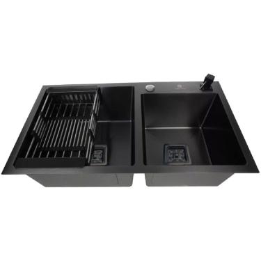 Imagem de Cuba Gourmet Quadrada Dupla Preto 78X43cm Inox 304 com Acessórios - CUB-009 - STILLUS HOME