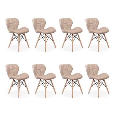 Imagem de Kit 08 Cadeiras Charles Eames Eiffel Slim Wood Estofada Nude