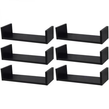 Imagem de Kit 6 Prateleiras U 40 X 20cm Preta Suporte Invisível
