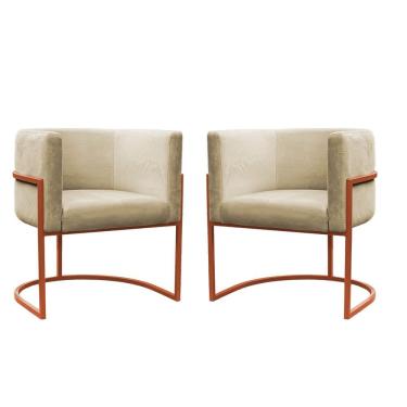 Imagem de Kit 2 Poltronas Reforçadas Decorativa Sala Carla Base Ferro Bronze Suede