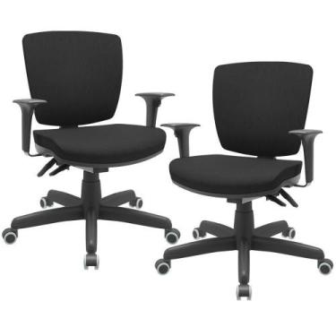 Imagem de Kit 02 Cadeiras Escritório Executiva Office Giratória Preto Baixa Flex