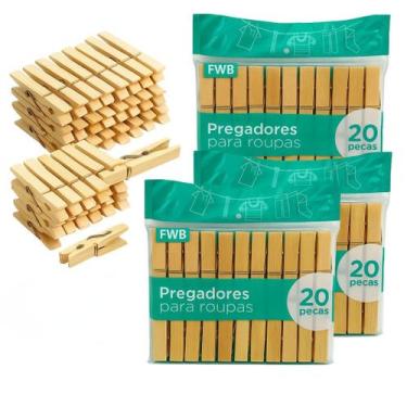 Imagem de Pregadores de Roupas 100 Unidades  Bambu Natural  Antimofo - FWB