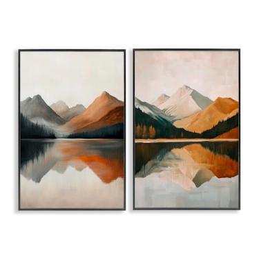 Imagem de Stupell Industries Terracotta Reflections Mountains and Lake Conjunto de arte giclée emoldurado preto, design por Petal Prints Design, 76 x 50 cm