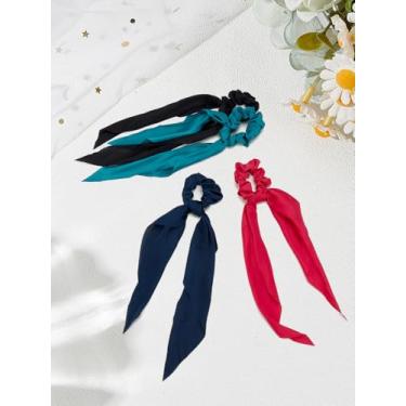 Imagem de 4 peças de lenços de cabelo elásticos em 4 cores, tecido de cetim verde para o rosto, laço de cabelo de chiffon preto de cor sólida, acessórios de bloqueio para o dia dos namorados, Natal, aniversário